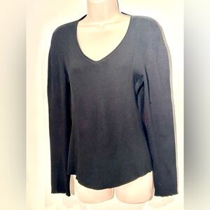 Carlisle Black Ribbed Knit V Neck Silk Blend Top NWOT